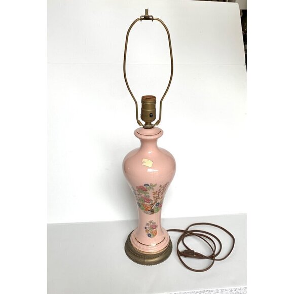 Vintage Light Pink Glass & Metal Floral Table Lamp - Picture 2 of 10